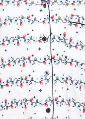 Festive Lights Print Cotton Flannel Long Sleeve Women's Night Suit - Shopbloom
