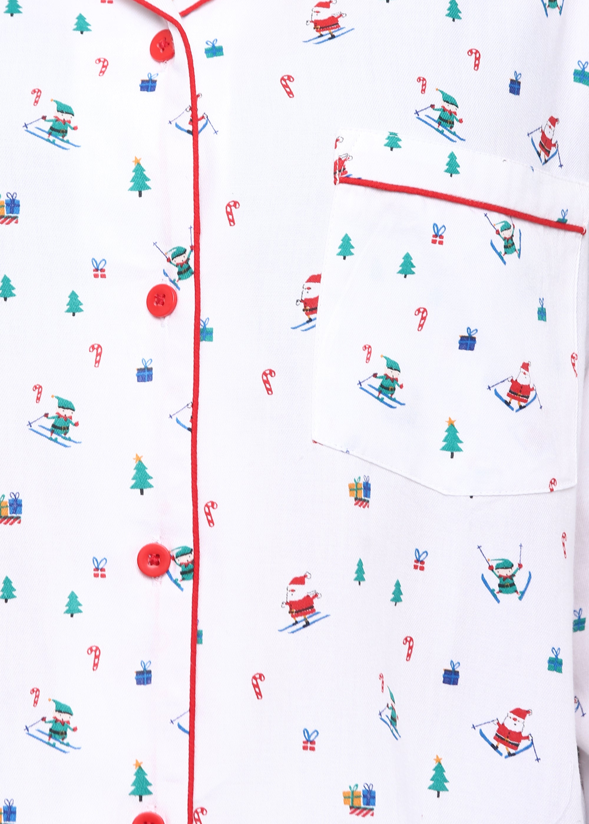 Santa On The Slopes Print Long Sleeve Women's Night Suit - Shopbloom