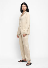 Ultra Soft Champagne Modal Satin Long Sleeve Women's Night Suit - Shopbloom