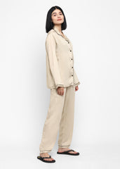 Ultra Soft Champagne Modal Satin Long Sleeve Women's Night Suit - Shopbloom