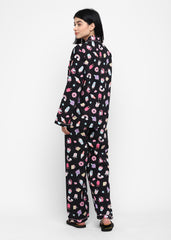 Black Unicorn Print Long Sleeve Women's Night Suit - Shopbloom