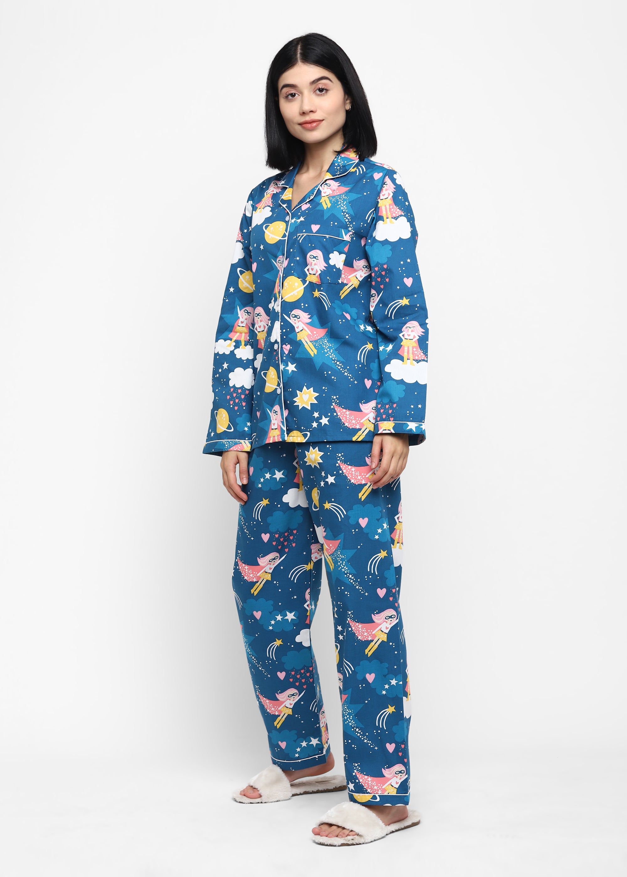 Wonder Girl Print Long Sleeve Women's Night Suit - Shopbloom