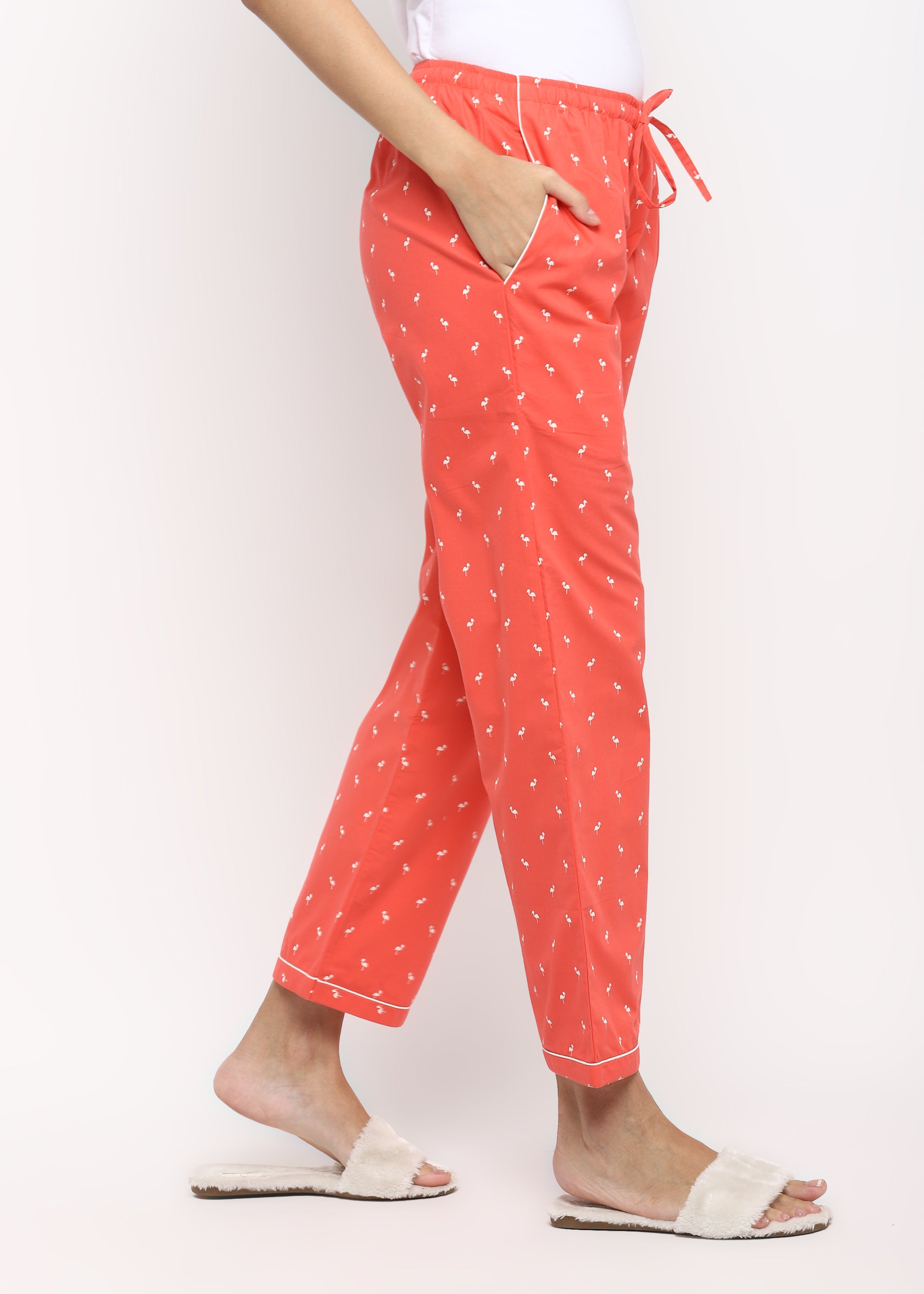 Bright Peach Flamingo Women's Pyjama Bottoms - Shopbloom