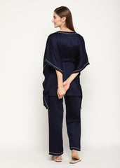 Ultra Soft Navy Modal Satin Women's Kaftan Night Suit - Shopbloom