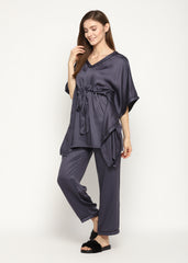Ultra Soft Dark Grey Modal Satin Women's Kaftan Night Suit - Shopbloom