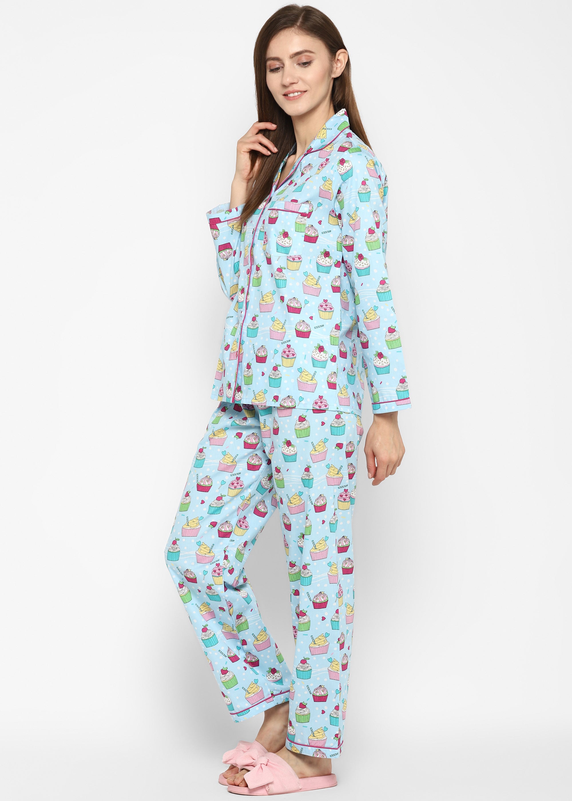 Cupcake Sprinkles Print Long Sleeve Women's Night Suit - Shopbloom