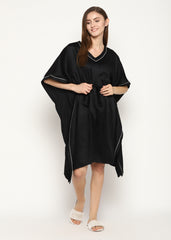 Ultra Soft Black Modal Satin Women's Kaftan Dress - Shopbloom
