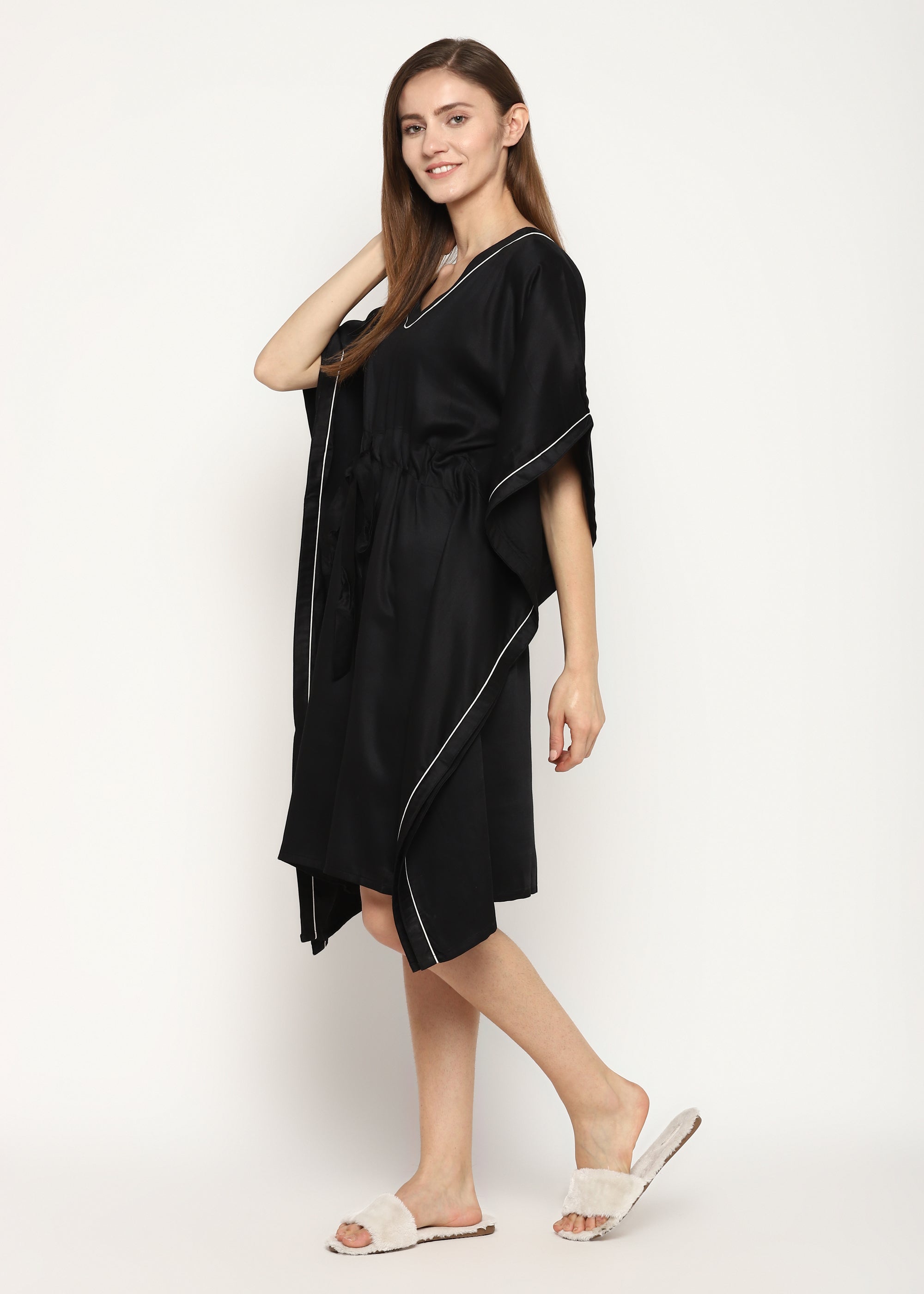 Ultra Soft Black Modal Satin Women's Kaftan Dress - Shopbloom