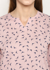 Bird Print V Neck Women's Night Suit - Shopbloom