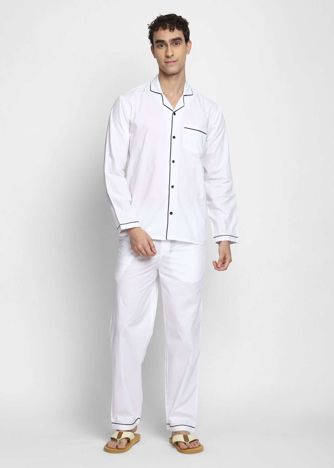 cotton night dress for man Men's Cotton Flannel Nightshirt - Blue Stripe