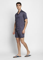 Ultra Soft Dark Grey Modal Satin Short Sleeve Men's Shorts Set - Shopbloom