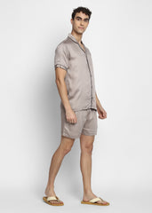 Ultra Soft Light Grey Modal Satin Short Sleeve Men's Shorts Set - Shopbloom