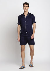 Ultra Soft Navy Modal Satin Short Sleeve Men's Shorts Set - Shopbloom
