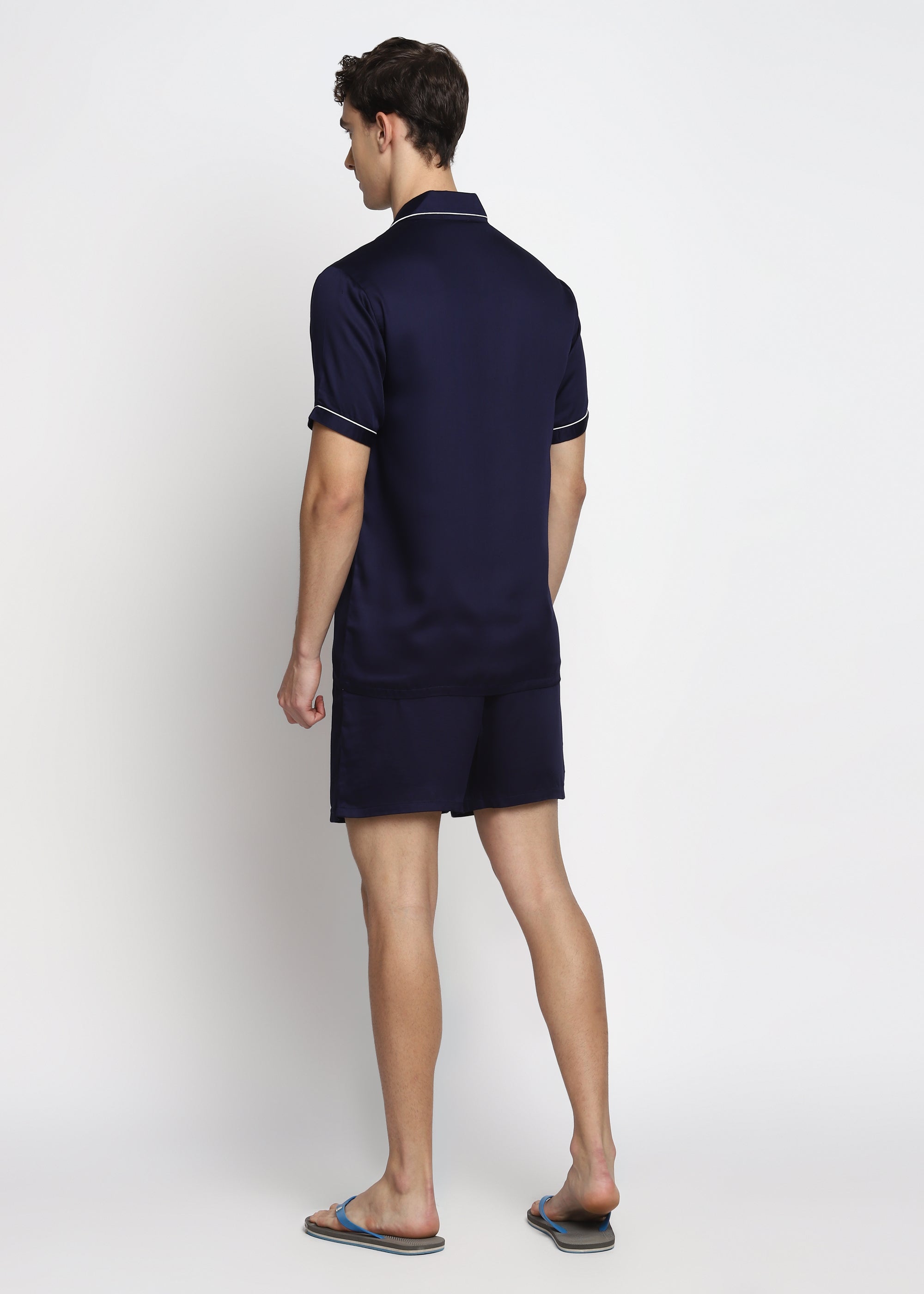 Ultra Soft Navy Modal Satin Short Sleeve Men's Shorts Set - Shopbloom