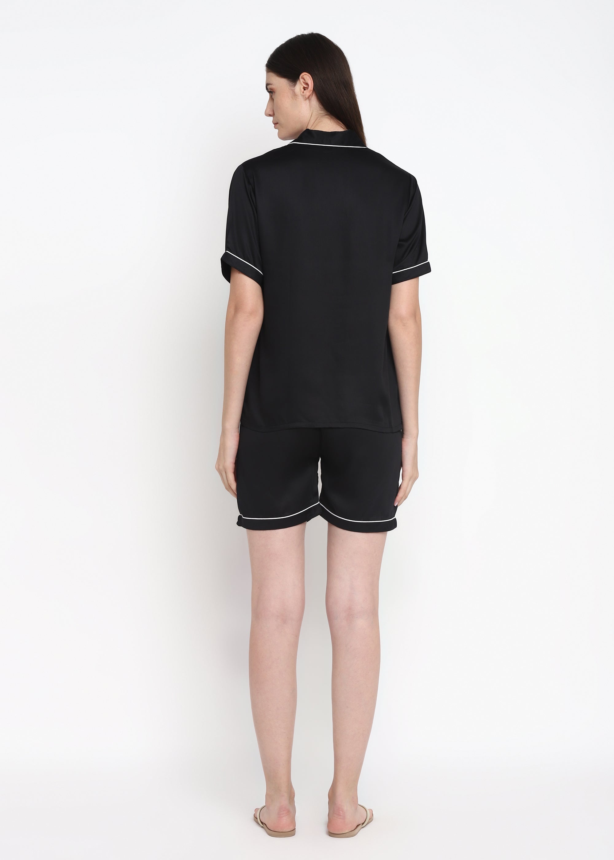 Ultra Soft Black Modal Satin Short Sleeve Women's Shorts Set - Shopbloom