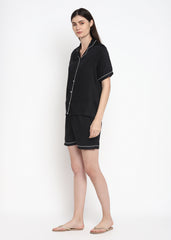 Ultra Soft Black Modal Satin Short Sleeve Women's Shorts Set - Shopbloom