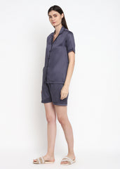 Ultra Soft Dark Grey Modal Satin Short Sleeve Women's Shorts Set - Shopbloom