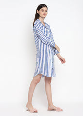 Blue Stripe Long Sleeve Women's Sleep Shirt - Shopbloom