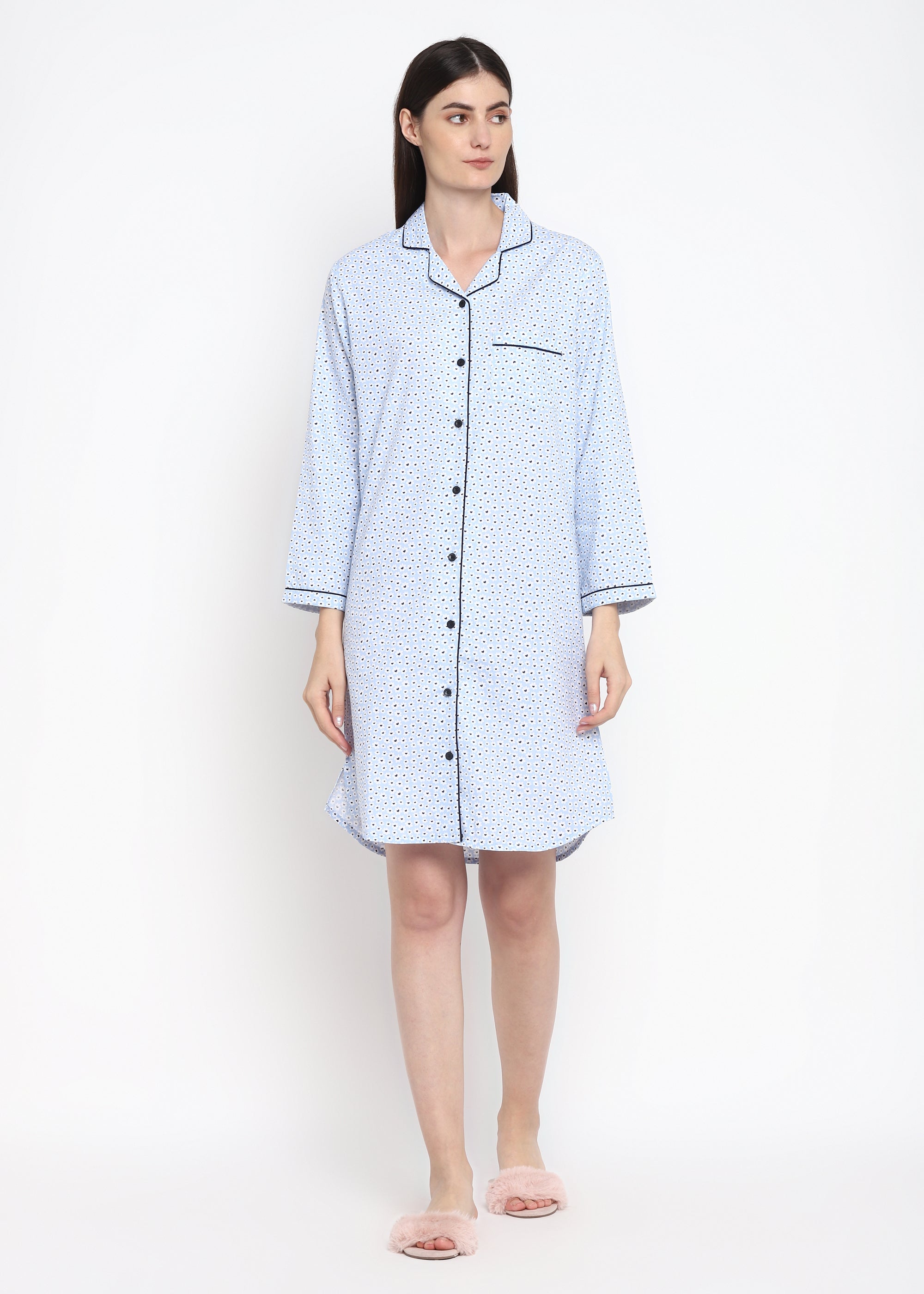 Daisy Print Long Sleeve Women's Sleep Shirt - Shopbloom