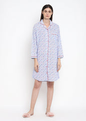 Stripe Print Long Sleeve Women's Sleep Shirt - Shopbloom