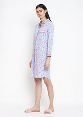 Stripe Print Long Sleeve Women's Sleep Shirt - Shopbloom