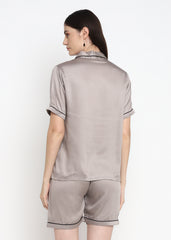 Ultra Soft Light Grey Modal Satin Short Sleeve Women's Shorts Set - Shopbloom