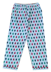 Tricolour Christmas Tree Print Cotton Flannel Long Sleeve Kid's Night Suit - Shopbloom