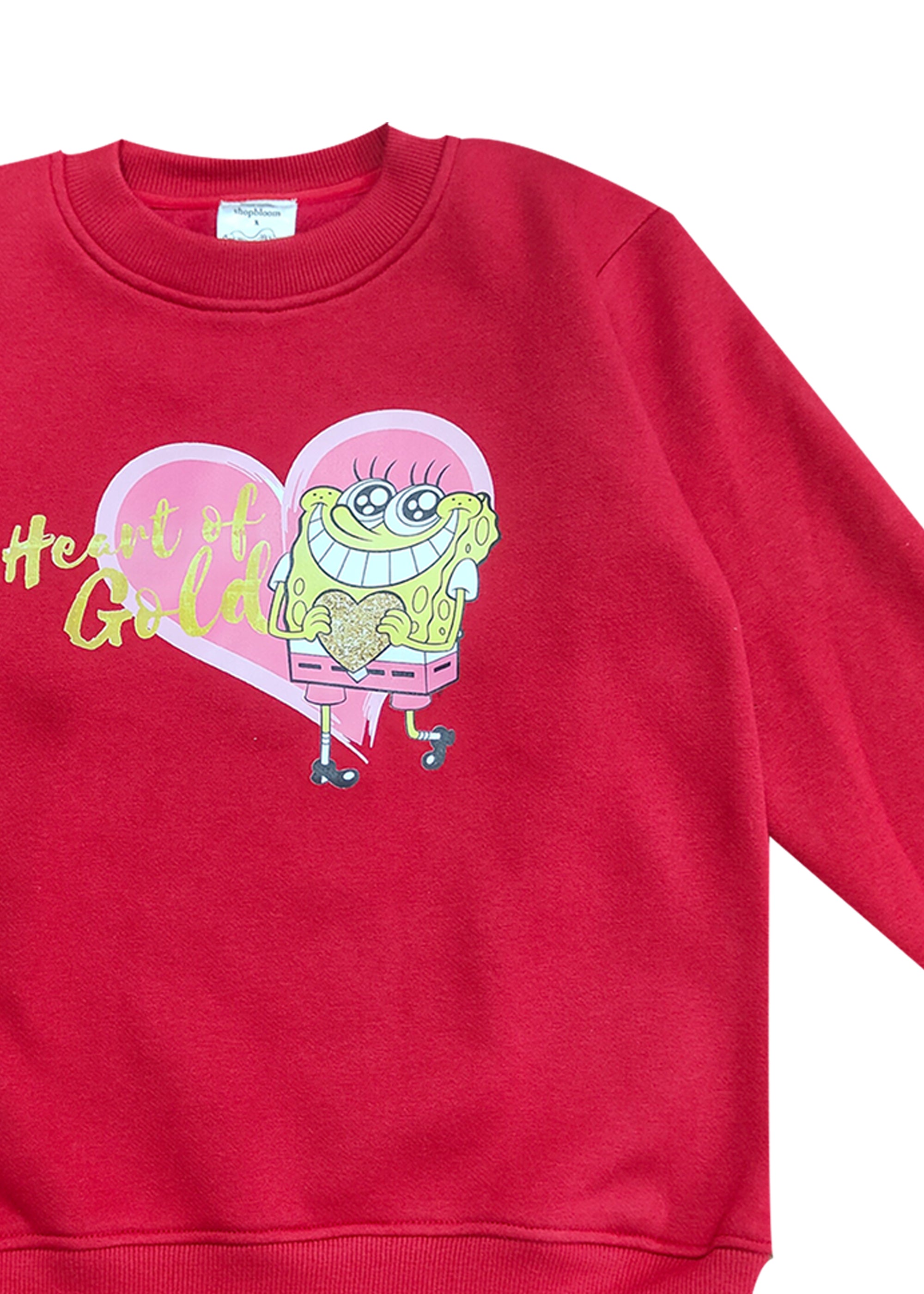 Spongebob Heart Of Gold Print Cotton Fleece Kids Sweatshirt Set - Shopbloom