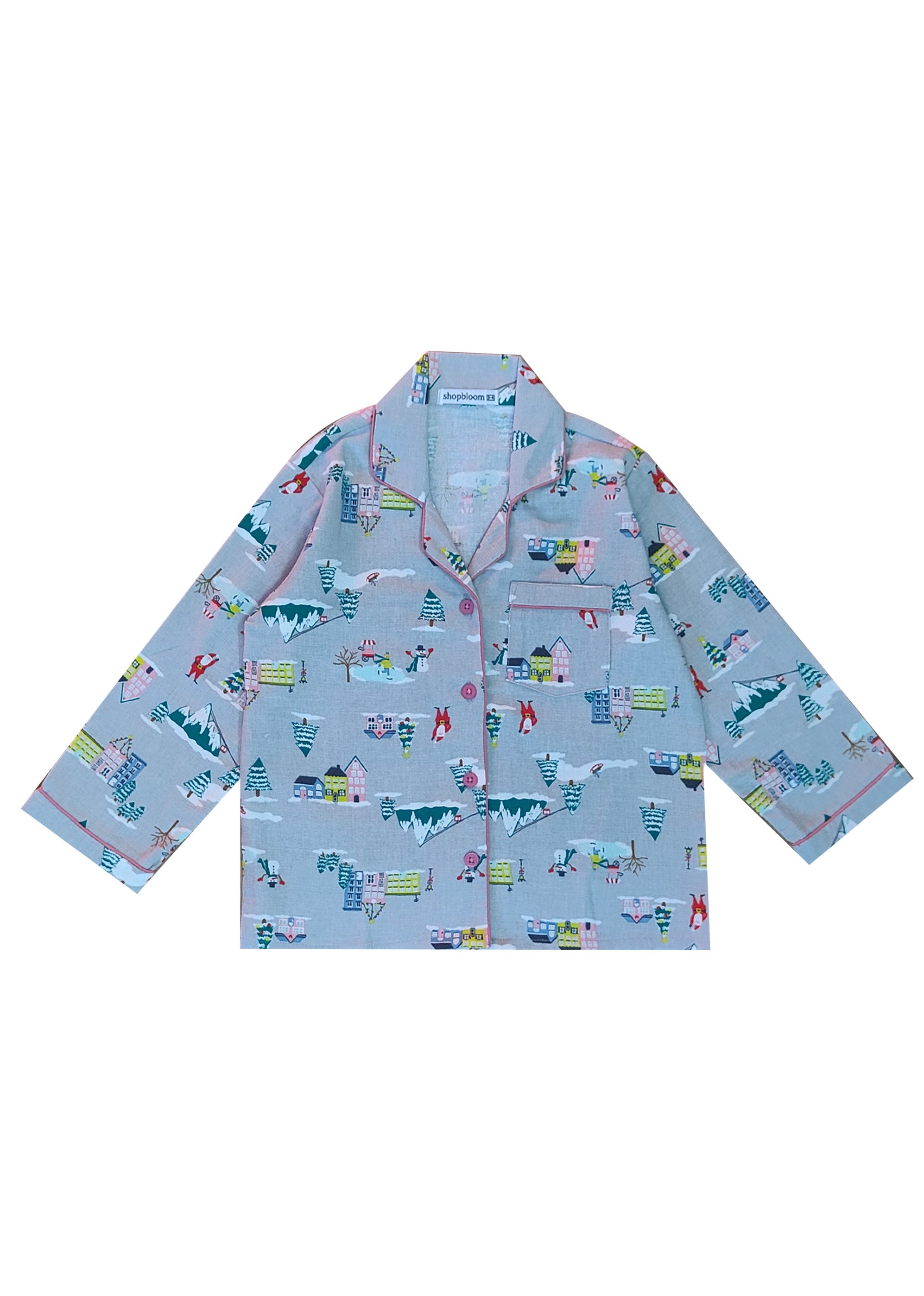 Santa City Print Cotton Flannel Long Sleeve Kid's Night Suit - Shopbloom