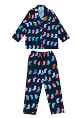 Christmas Socks Print Cotton Flannel Long Sleeve Kid's Night Suit - Shopbloom