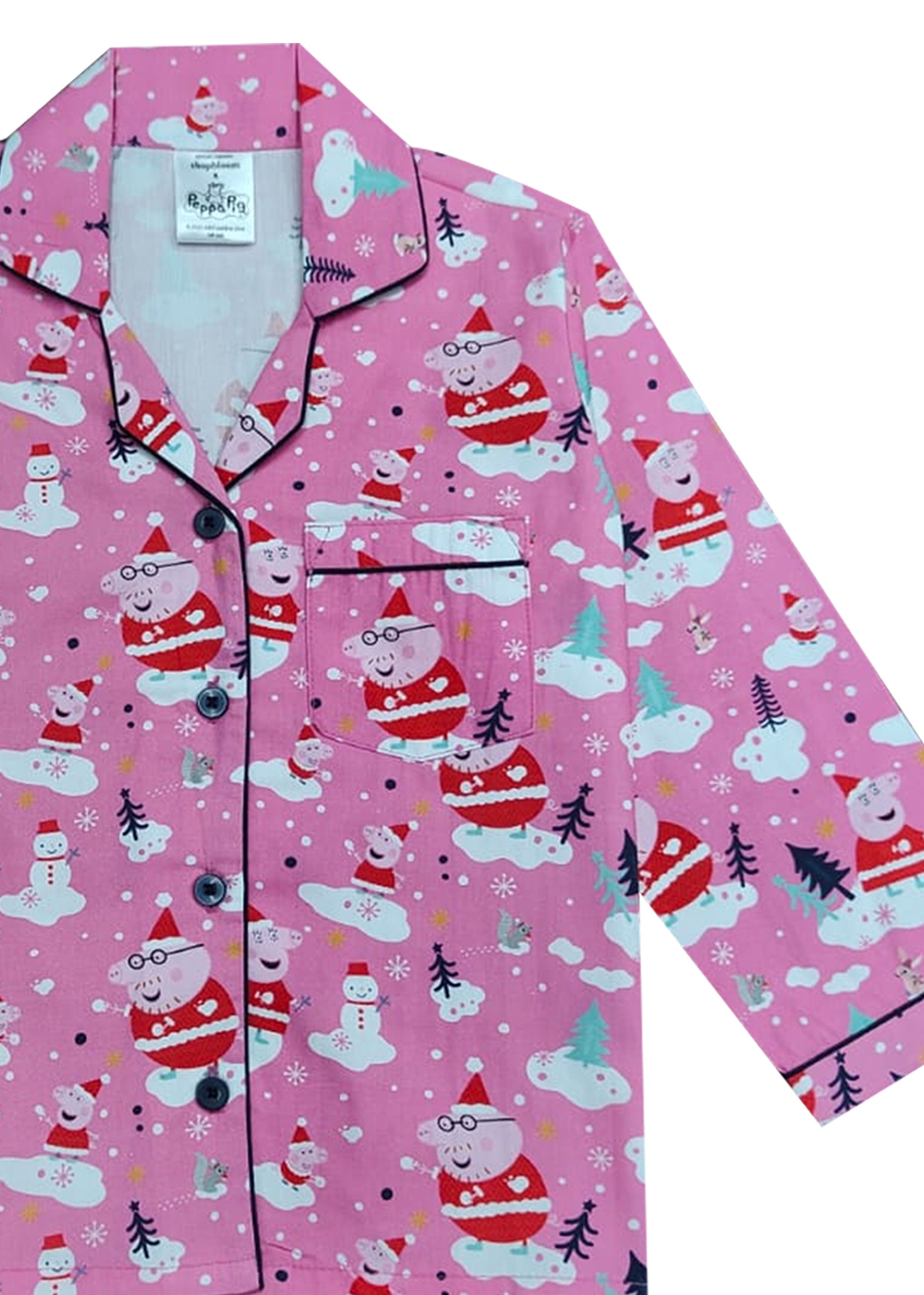 Peppa and Snowman Christmas Print Long Sleeve Kids Night Suit - Shopbloom