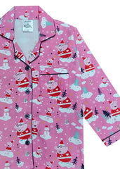 Peppa and Snowman Christmas Print Long Sleeve Kids Night Suit - Shopbloom