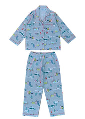 Santa City Print Cotton Flannel Long Sleeve Kid's Night Suit - Shopbloom