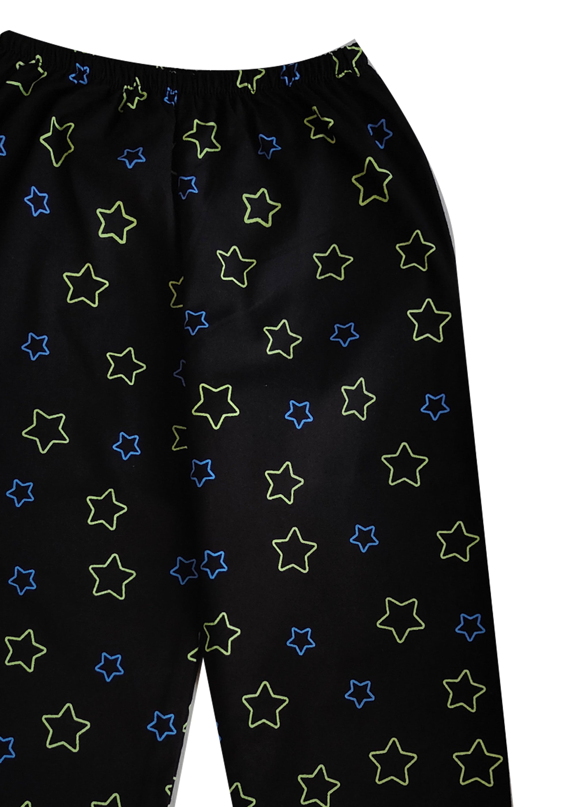 Glow in the Dark Blue Star Print Long Sleeve Kids Night Suit - Shopbloom