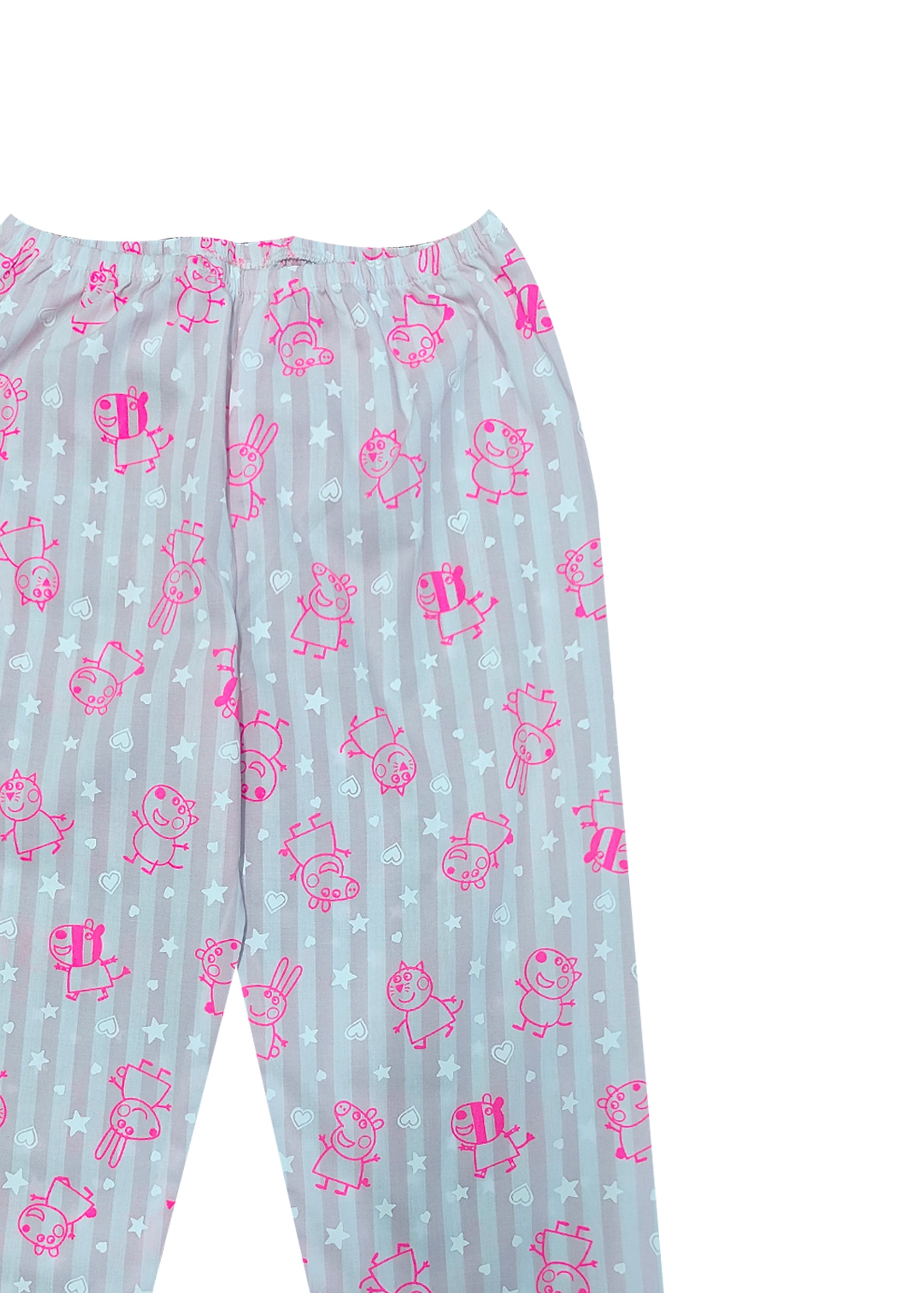 Pink Peppa Print Round Neck Long Sleeve Kids Night Suit - Shopbloom