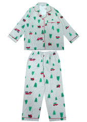 Car and Tree Print Cotton Flannel Long Sleeve Kid's Night Suit - Shopbloom