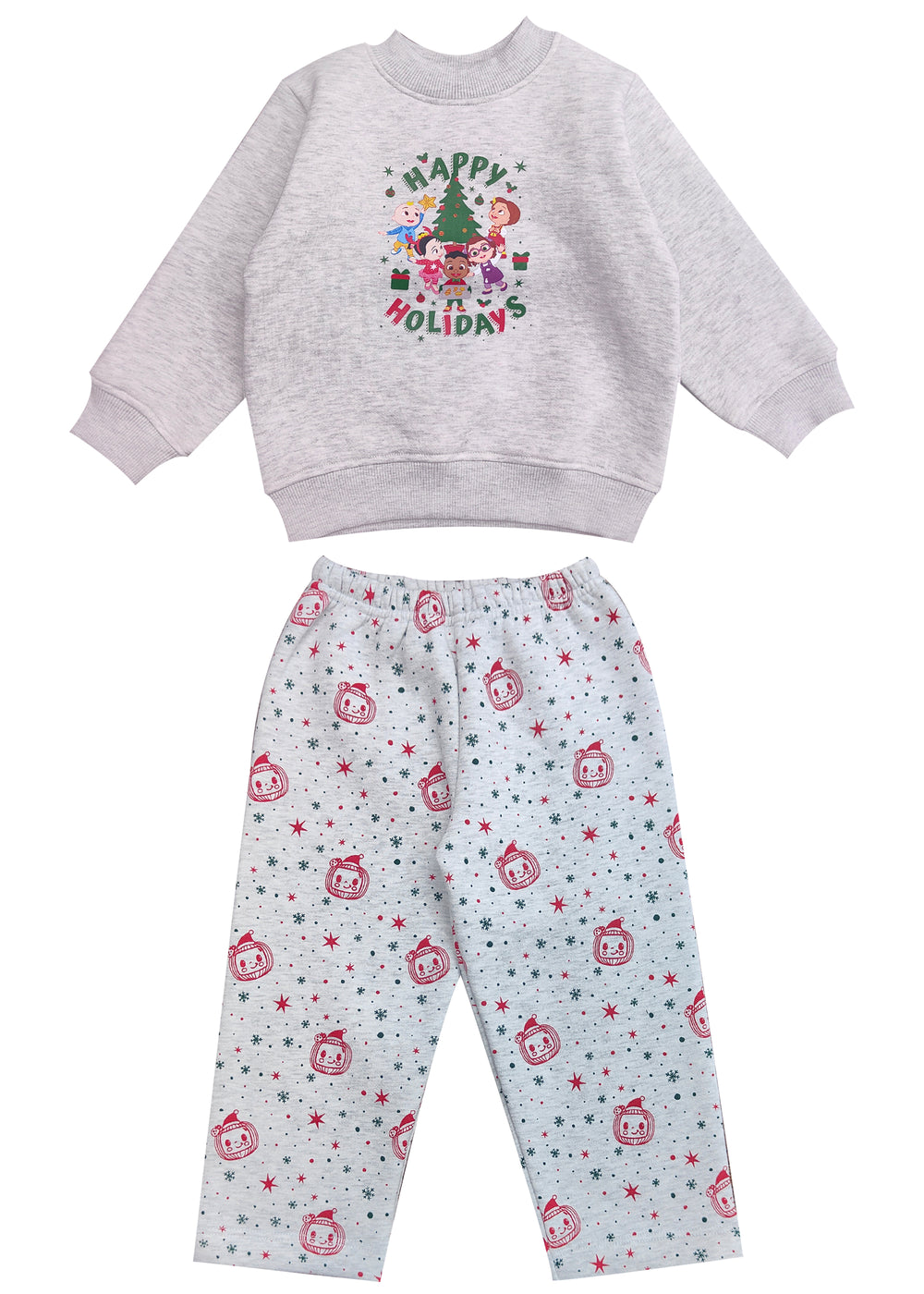 Cocomelon Happy Holidays Print Cotton Fleece Kids Sweatshirt Set - Shopbloom