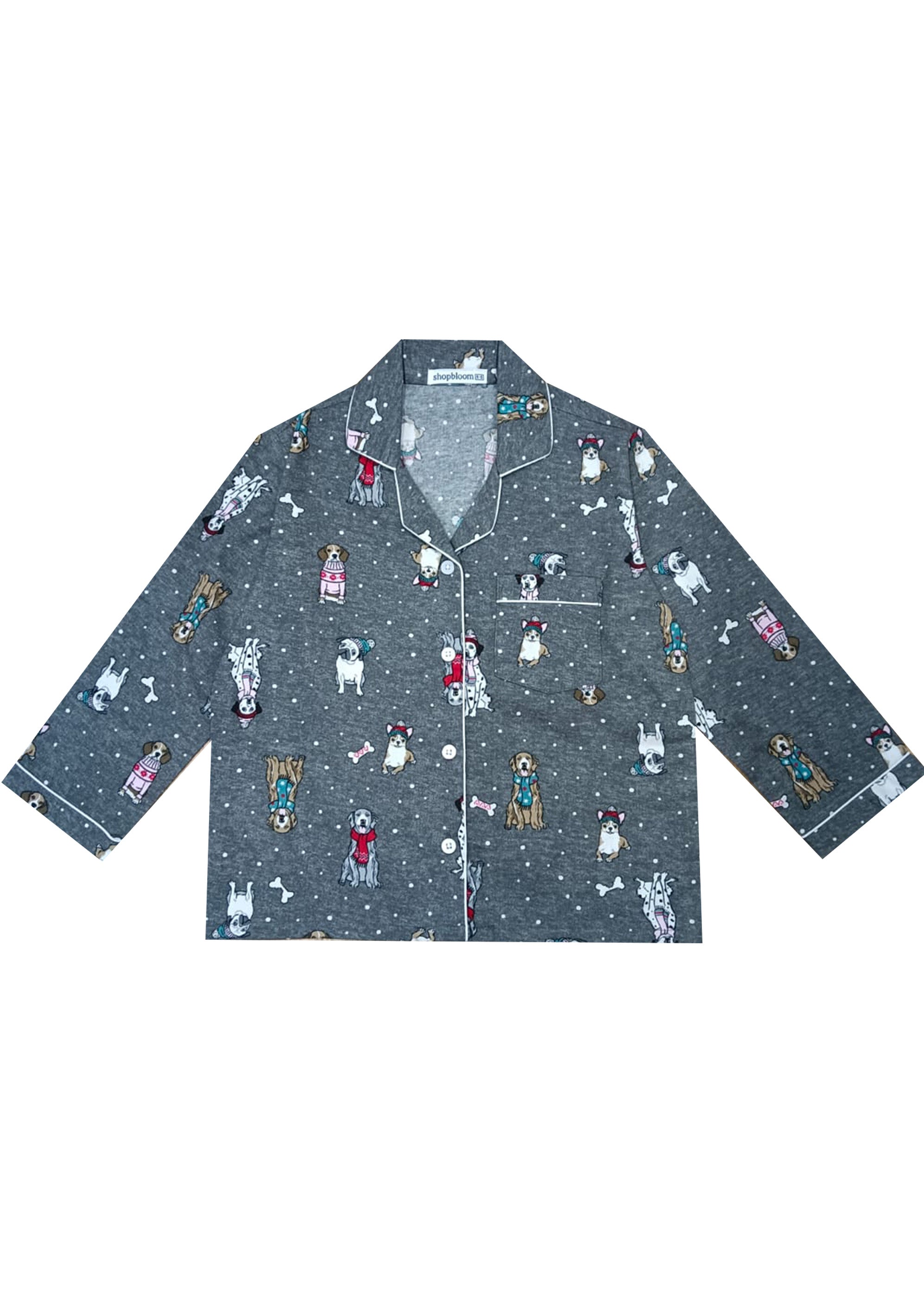 Mixed Dogs Print Cotton Flannel Long Sleeve Kid's Night Suit - Shopbloom
