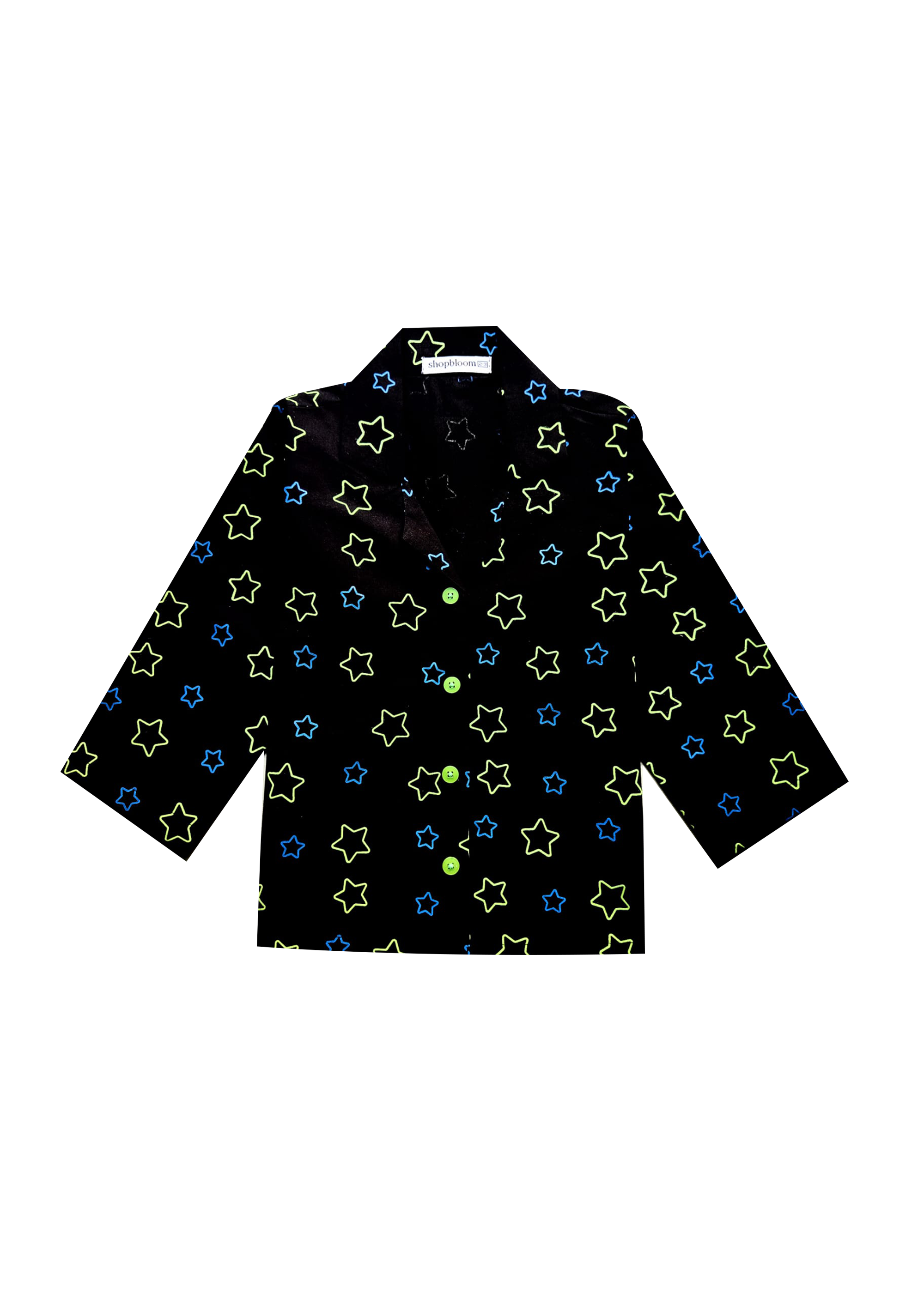 Glow in the Dark Blue Star Print Long Sleeve Kids Night Suit - Shopbloom