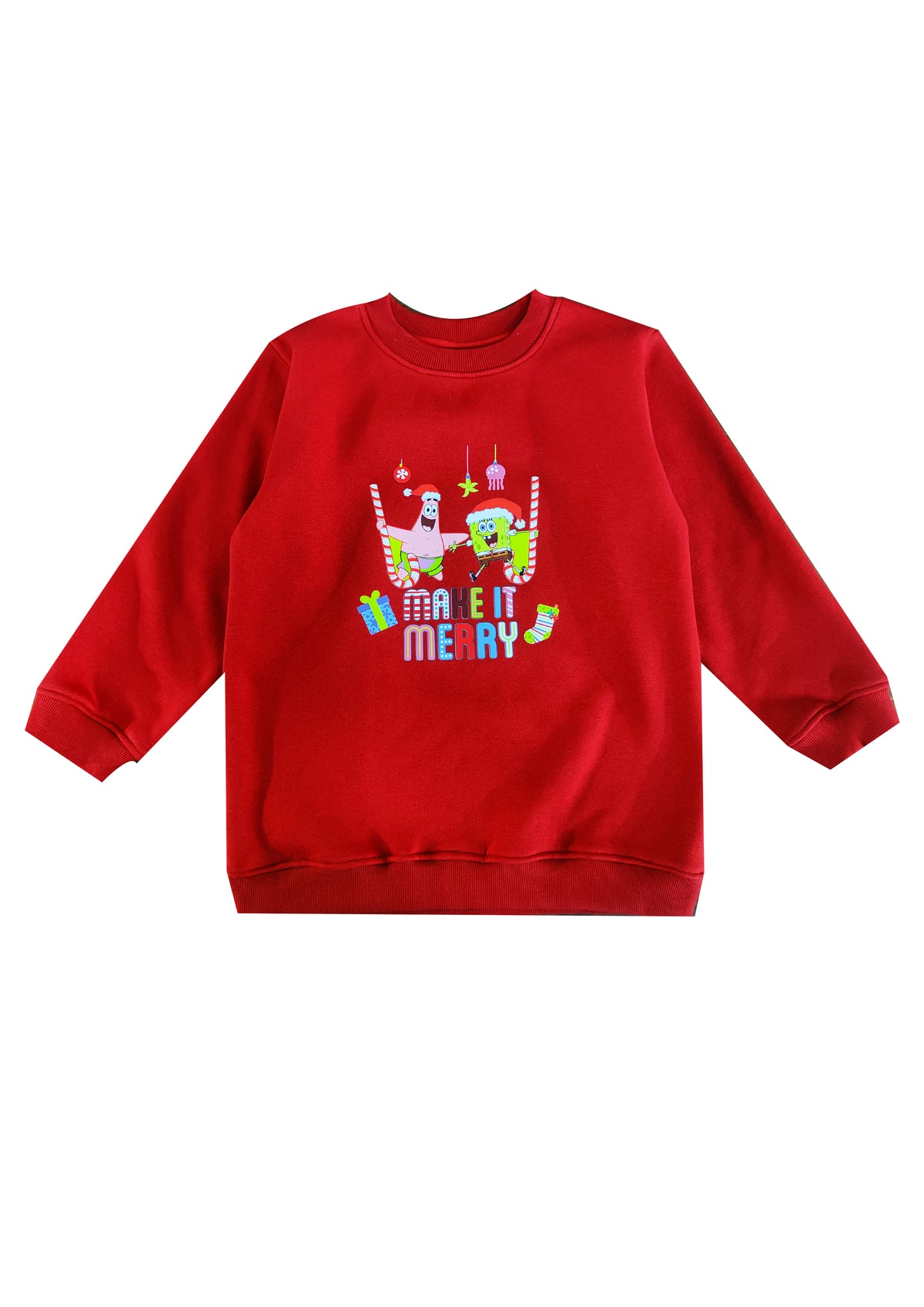 Spongebob Make it Merry Christmas Print Cotton Fleece Kids Sweatshirt Set - Shopbloom