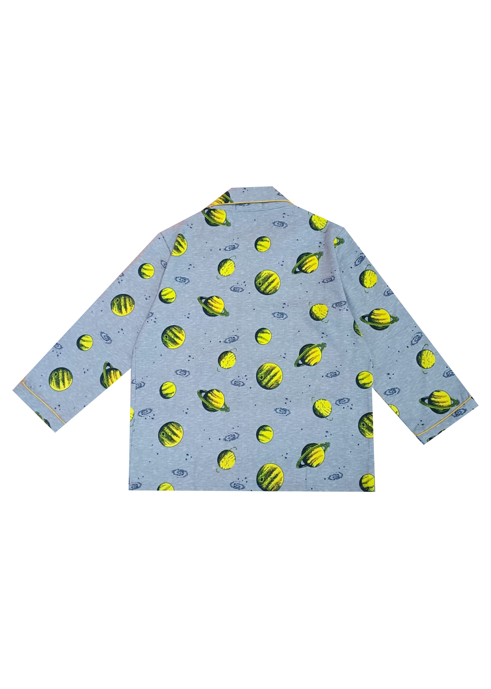 Grey Space Print Cotton Flannel Long Sleeve Kid's Night Suit - Shopbloom