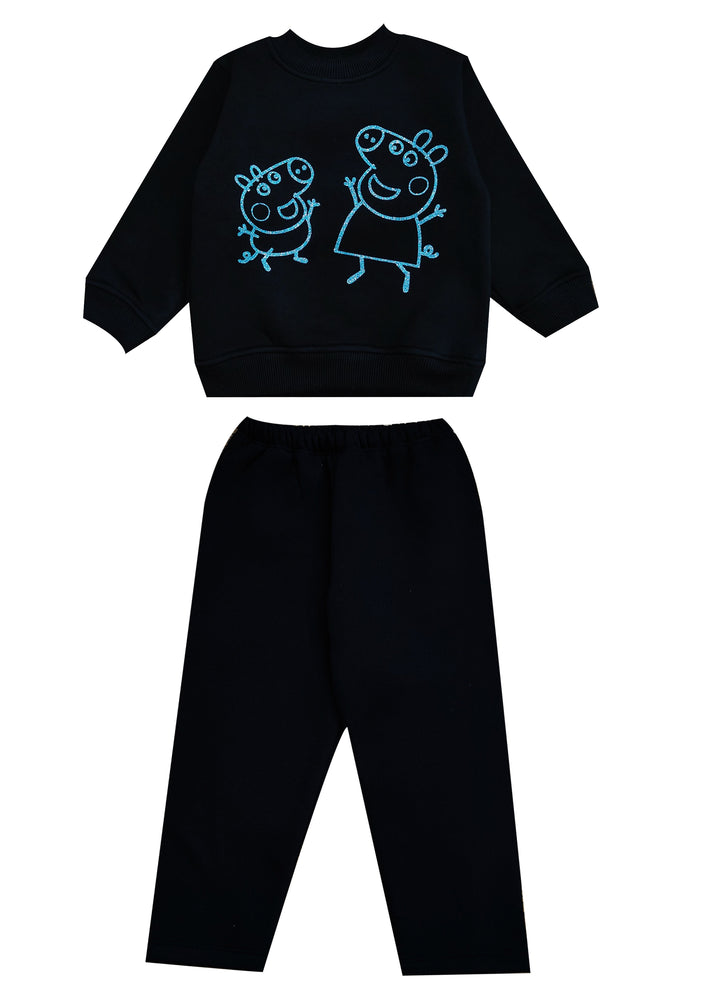 Peppa Blue Glitter Cotton Fleece Kids Sweatshirt Set - Shopbloom
