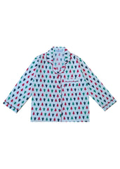 Tricolour Christmas Tree Print Cotton Flannel Long Sleeve Kid's Night Suit - Shopbloom