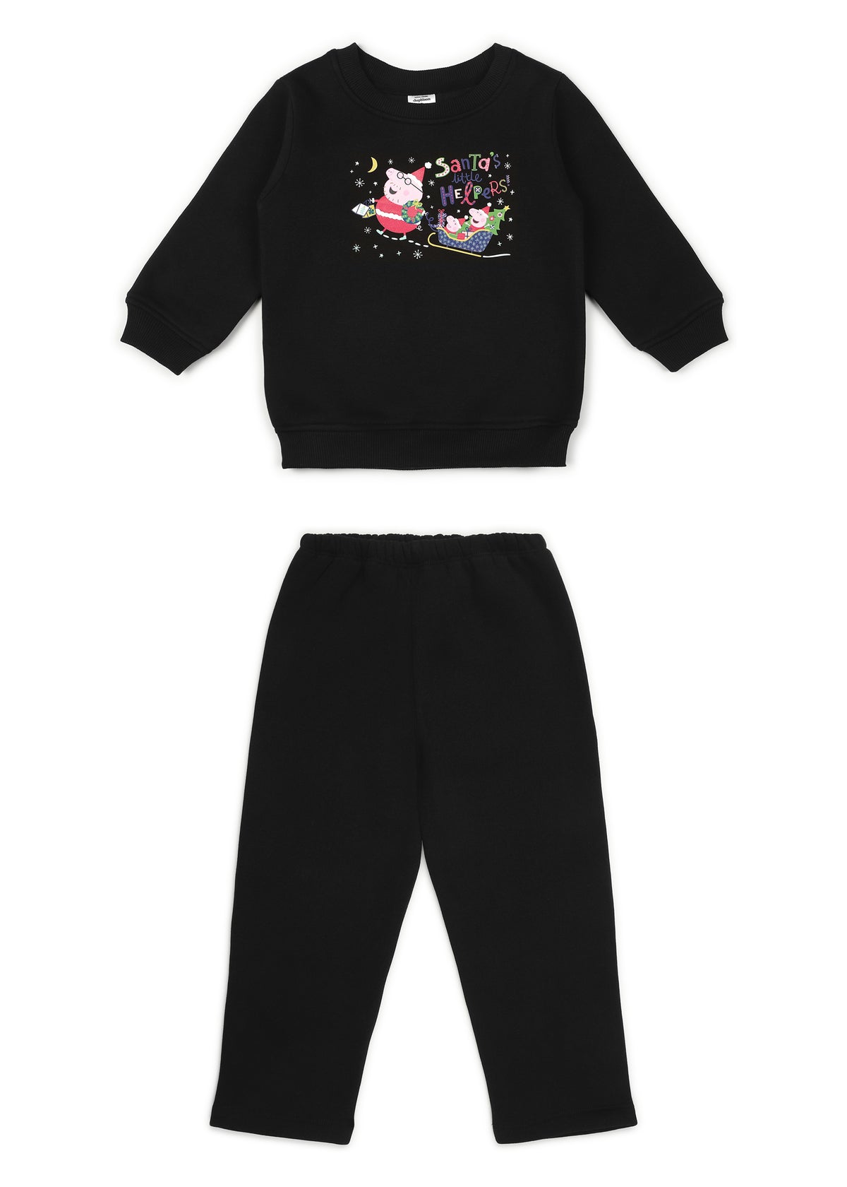 Peppa Pig Santa's Little Helper Black Print Cotton Fleece Kids Sweatshirt Set - Shopbloom