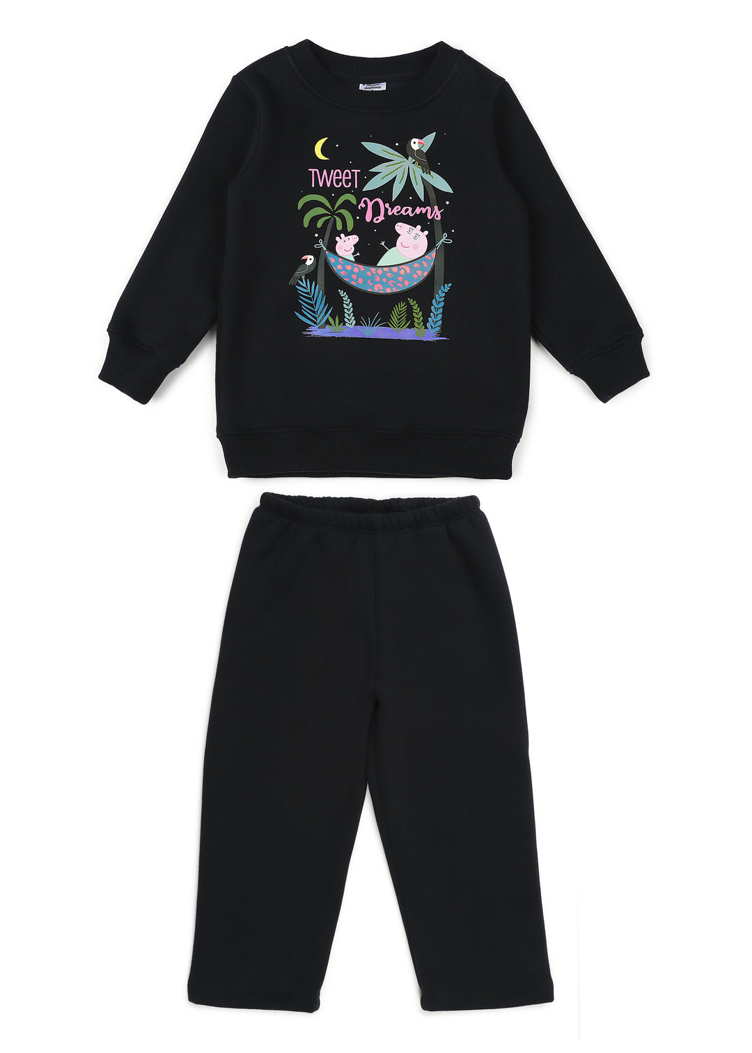 Peppa Pig Tweet Dreams Black Print Cotton Fleece Kids Sweatshirt Set - Shopbloom