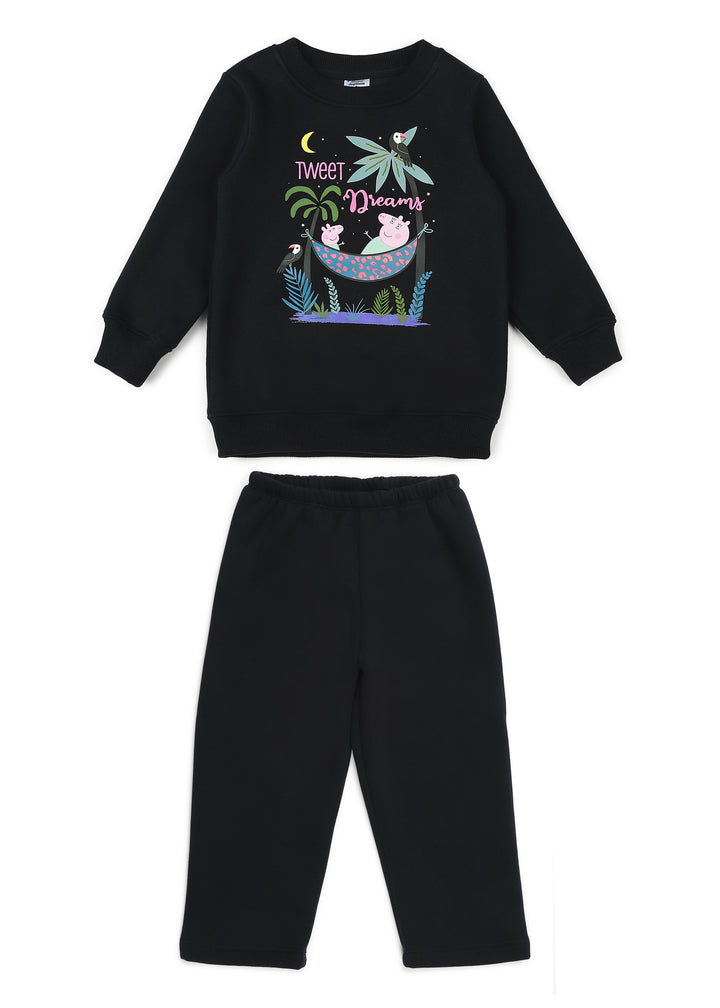 Peppa Pig Tweet Dreams Black Print Cotton Fleece Kids Sweatshirt Set - Shopbloom