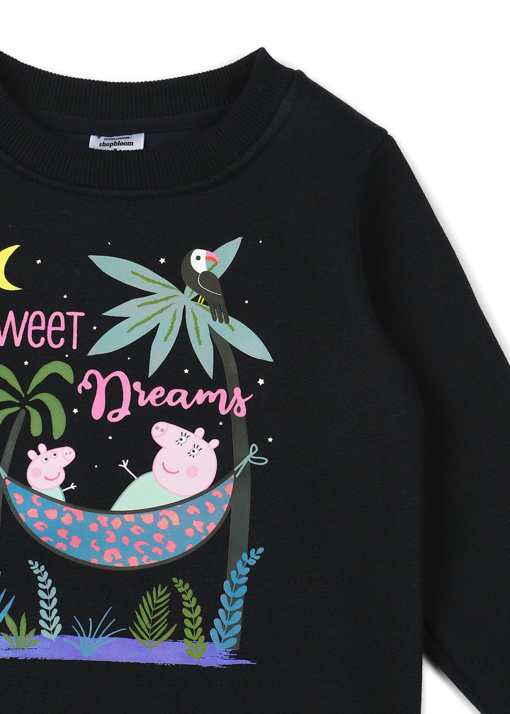 Peppa Pig Tweet Dreams Black Print Cotton Fleece Kids Sweatshirt Set - Shopbloom