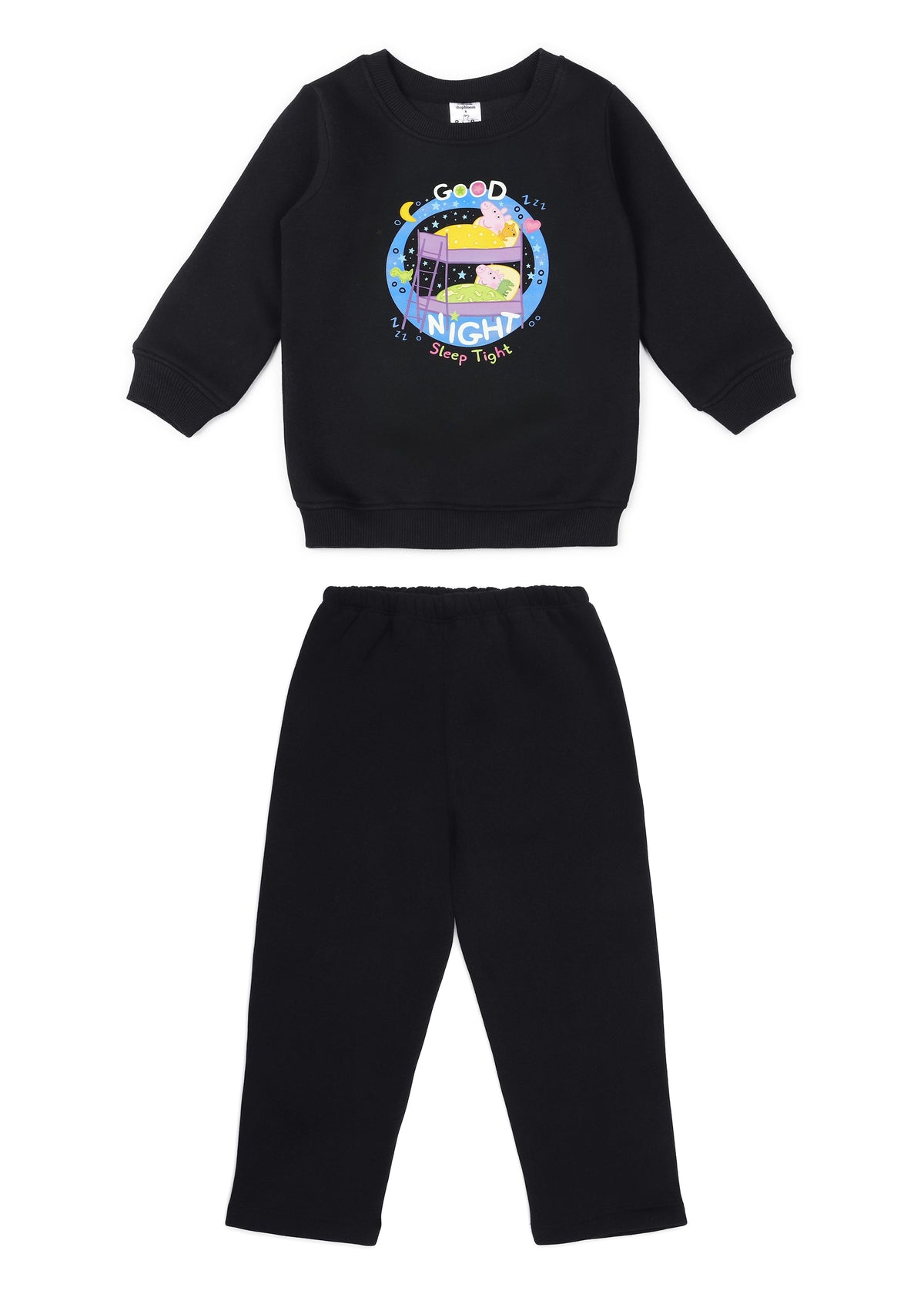 Peppa Good Night Black Print Cotton Fleece Kids Sweatshirt Set - Shopbloom