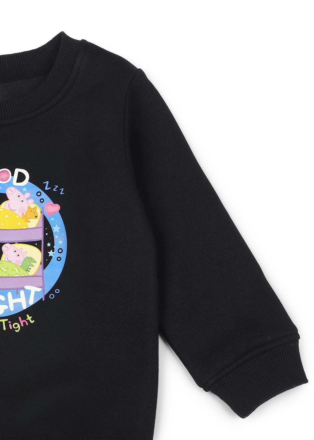 Peppa Good Night Black Print Cotton Fleece Kids Sweatshirt Set - Shopbloom