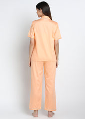 Peach Cotton Sateen Short Sleeve Women's Night Suit - Shopbloom
